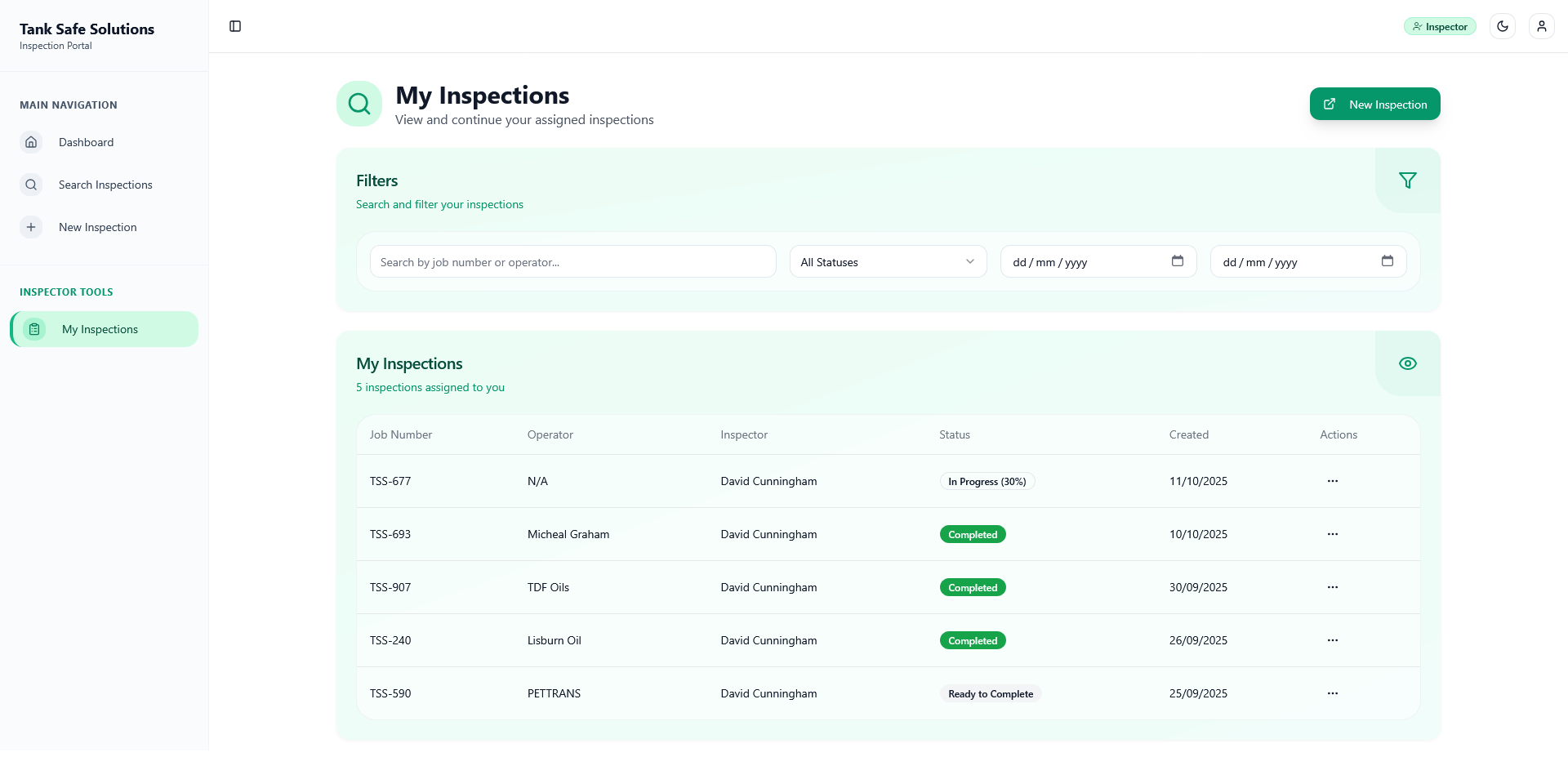 Image showing Inspector Dashboard