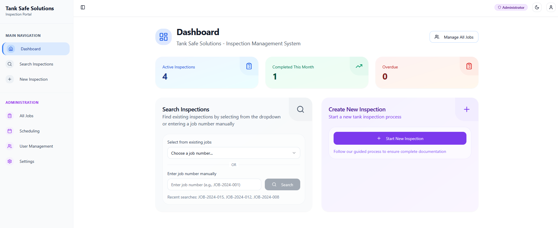 TankSafe dashboard overview